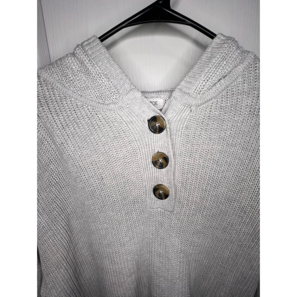 Rachel Zoe Beige Cozy Slouchy Hooded Knit Sweater With Buttons - Picture 4 of 6